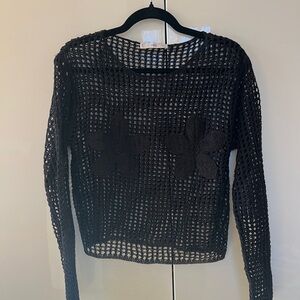 Mango Black Mesh Knit Top